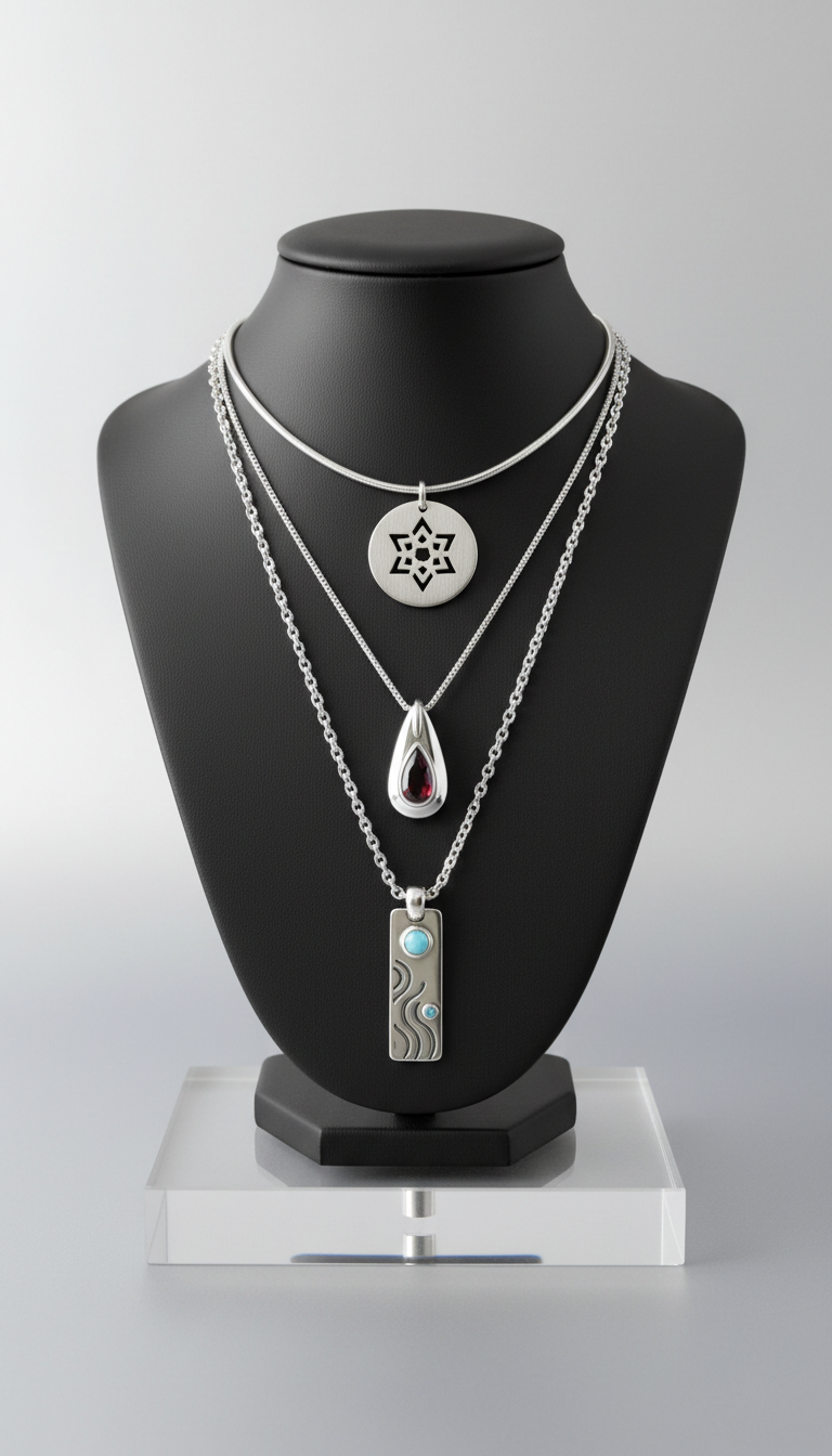 Layered sterling silver pendant necklace